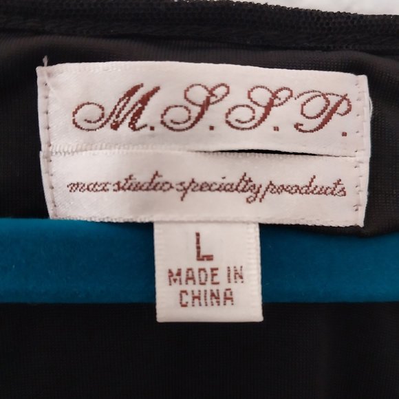 M.S.S.P. Max Studio Mesh Stripe Dress with Smocking Detail & Flare Sleeves NWOT - Picture 4 of 9